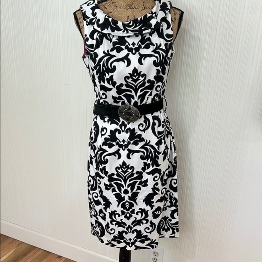 Vintage R&K Originals Black and White Damask Dress